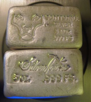 10ozt.  999 Silver (silvertowne Poured 5ozt Bar & Scottsdale Poured 5ozt Bar) photo