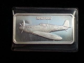 World Of Flight Spitfire 1oz.  999 Art Bar Hamilton Vintage 1974 Silver photo