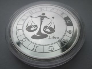 1 Oz Libra The Scales.  999 Fine Silver Zodiac Round (encapsulated) photo