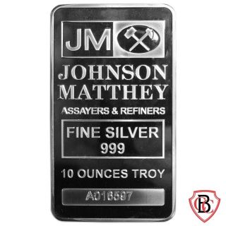 (1) Johnson Matthey Ten Troy Ounce.  999 Fine Solid Silver 10 Oz 
