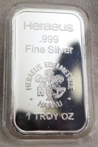 One Troy Ounce Heraeus.  999 Fine Silver Bar In Airtite Edelmetalle Hanau photo