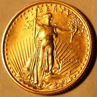 1990 1/10 Troy Oz Gold American Eagle $5 U.  S.  Gold Bullion Coin Bu Unc photo