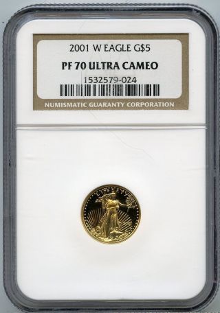 2001 - W Ngc Pf70 Proof Ameican Gold Eagle - Tenth Ounce (1/10 Ozt) - $5 Ucam photo