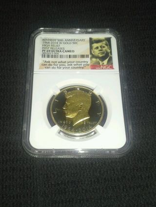 2014 W Kennedy 50th Ann Gold Half Dollar Pf69uc First Releases Ngc Plus Sp67 photo
