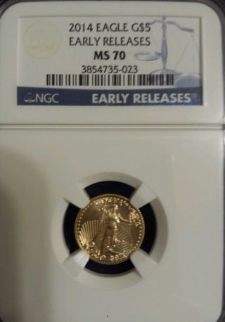 2014 Ngc Ms 70 Gold $5.  00 American Eagle Coin - Early Releases - 1/10 Oz Gold photo