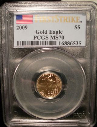 2009 American Gold Eagle Pcgs Ms 70 First Strike $5 1/10 Oz.  999 Fine Gold photo