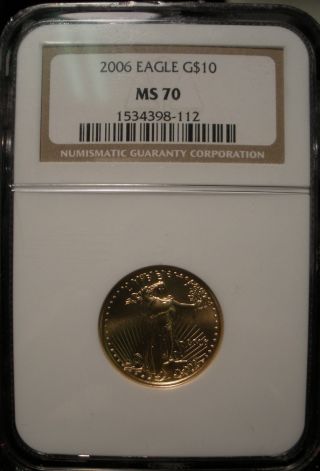 2006 American Gold Eagle Ngc Ms 70 Perfect Coin $10 1/4 Oz.  999 Fine Gold photo