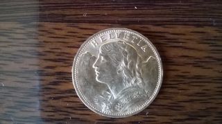 1922 20 Fr Gold Coin Switzerland Helvetia photo