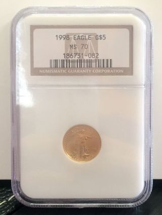 Perfect Condition: 1998 Ngc Ms70 $5 American Gold Eagle photo