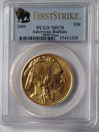 2009 1 Oz Gold Buffalo - -.  9999 Pure Gold - - First Strike Pcgs Ms 70 - - Perfect Coin photo