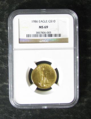 1986 Ngc Ms69 $10 1/4 Ounce Gold Eagle Coin,  0.  25 Agw Bullion - photo