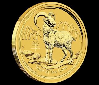 2015 Year Of The Goat 1/10 Oz Au$15.  9999 Gold Coin - Perth.  Bu. photo