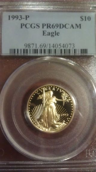 1993 P $10 Gold 1/4 Oz American Eagle Coin Proof Pcgs Pr69 Dcam Deep Cameo A2 photo
