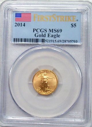 2014 Gold Eagle Pcgs Ms69: One - Tenth Ounce Graded Fs Gold Eagle W/ photo