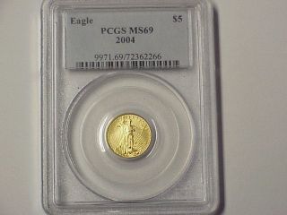 2004 Pcgs Ms69 $5 Gold American Eagle 1/10 Ounce photo