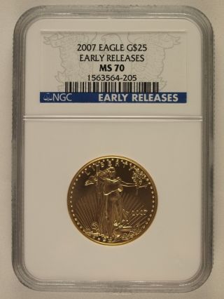 2007 $25 Gold American Eagle Ms 70 Ngc Early Release 1/2 Oz photo