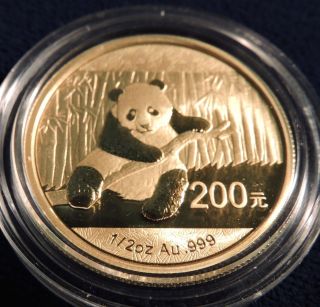 2014 China Panda 1/2 Oz.  999 Gold 200 Yuan Coin photo