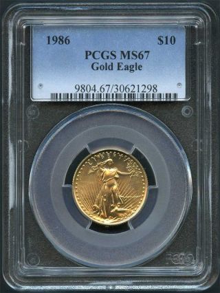 1986 $10 Uncirculated American Gold Eagle 1/4 Oz.  Pcgs Ms - 67 First Year photo