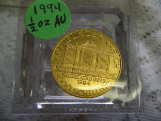 1994 Austrian Philharmonic 1/2 Oz Gold Coin 1000 Schilling.  9999 Unc photo