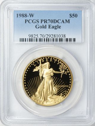 1988 - W Pcgs Pr70dcam $50 Gold American Eagle Deep Cameo 1 Ounce Gold photo