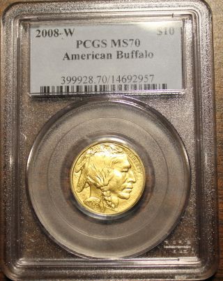 2008 W $10 Burnished Gold Buffalo Pcgs Ms70 1/4 Ounce photo