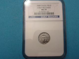 2008 1/10 Oz Platinum American Eagle Ms - 70 Ngc (early Releases) photo