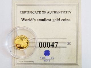 $25 World ' S Smallest Gold 999 Coin George Washington Certificate Of Authenticity photo