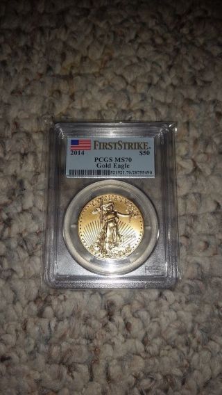 2014 $50 Gold American Eagle Bullion Coin 1 Oz Pcgs Ms 70 First Strike photo