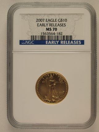 2007 $10 Gold American Eagle Ms 70 Ngc Early Release 1/4 Oz. photo