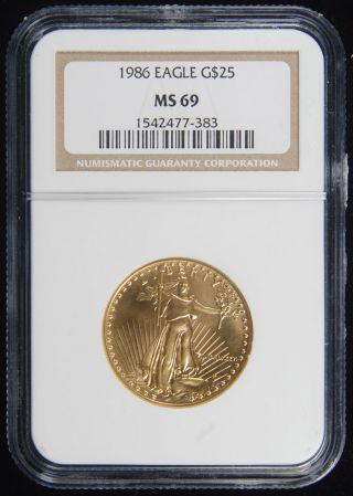 1986 $25.  00 Half Ounce Gold Eagle Ngc Ms - 69 1/2 Oz. photo