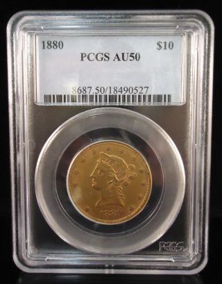 1880 $10 Gold Liberty Head Eagle Au50 Pcgs Low Opening Bid photo