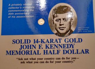 John F.  Kennedy 14k Gold Memorial Half Dollar Commemorative With 1992 photo