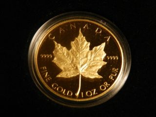 1989 1 Oz Proof Gold Canadian Maple Leaf Coin - Box And Certificate photo