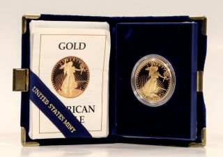 1988 - W Gold American Eagle 1 Oz - Proof $50 Coin (west Point) Box & photo