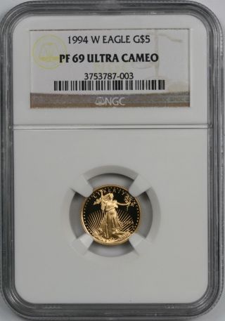 1994 - W Gold Eagle $5 Tenth - Ounce Pf 69 Ultra Cameo Ngc 1/10 Oz.  Fine Gold photo