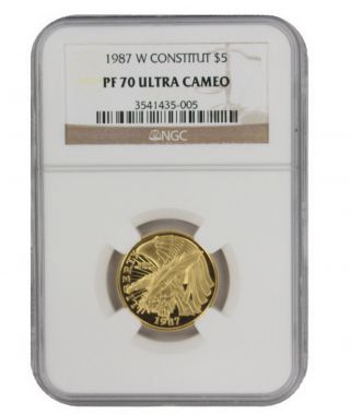 1987 - W $5 Gold Commemorative Constitution Pr70 Ultra Cameo Ngc Proof 70 photo