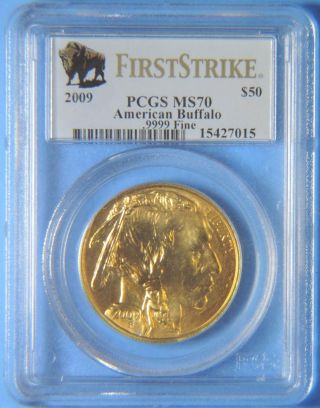2009 $50 1 Oz American Gold Buffalo Uncirculated Pcgs Graded Ms70 First Strike photo