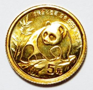 1990 China Gold Panda 5 Yuan 1/20 Oz.  Bullion Proof Coin.  999 Gold photo