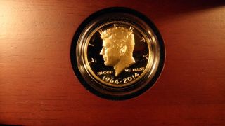 2014 - W 50th Anniversary Kennedy Half Dollar Gold Proof Coin -.  75 Ozt.  999 Fine photo