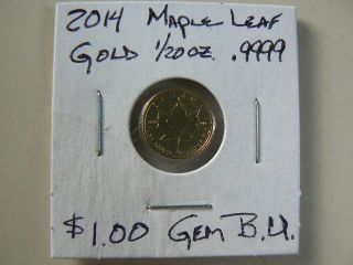 2014 $1.  00 Canada Maple Leaf 1/20 Oz.  9999 Gold photo