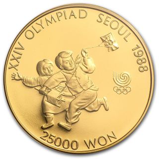 South Korea 1/2 Oz Proof Gold 25,  000 Won Olympic Coin - Random Year - Sku 14366 photo