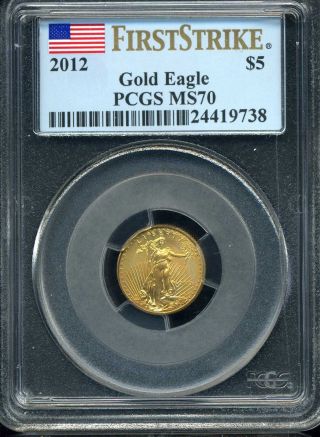 2012 Gold American Eagle Pcgs Ms70 Ms 70 $5 Tenth Oz 1/10 Oz Ugly Toned Coin photo