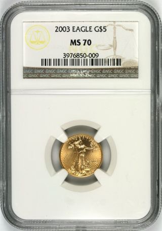 2003 Gold 1/10 Oz American Eagle $5 Ngc Ms70 photo