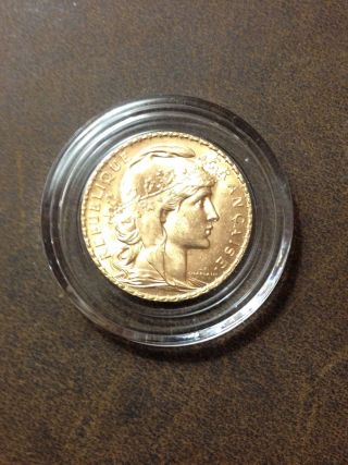 1912 French 20 Franc Rooster Gold Coin Agw.  1867 Oz. photo