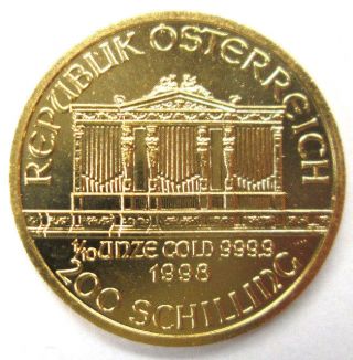1998 Austria 1/10 Oz.  9999 Gold 200 Schilling Austrian Philharmonic (bu) 1 photo