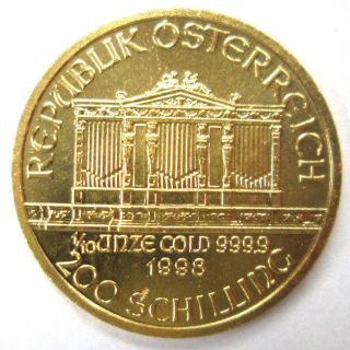 1998 Austria 1/10 Oz.  9999 Gold 200 Schilling Austrian Philharmonic (bu) 2 photo