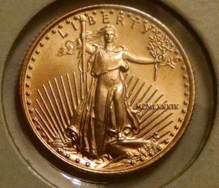 1989 $5 1/10th Oz American Eagle Gold Bullion.  999 Fine - Unc 71484 photo
