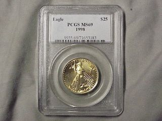 1998 Pcgs Ms69 $25 Gold American Eagle 1/2 Ounce photo