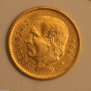 1906 Mexican Gold 5 Peso 0.  1205 Troy Oz 01218057z photo