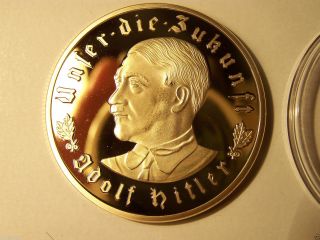 24k Germany Adolf Hitler Gold Plated Nazi Coin Ww2 999 1 Oz Ounce Ss Deutschland photo